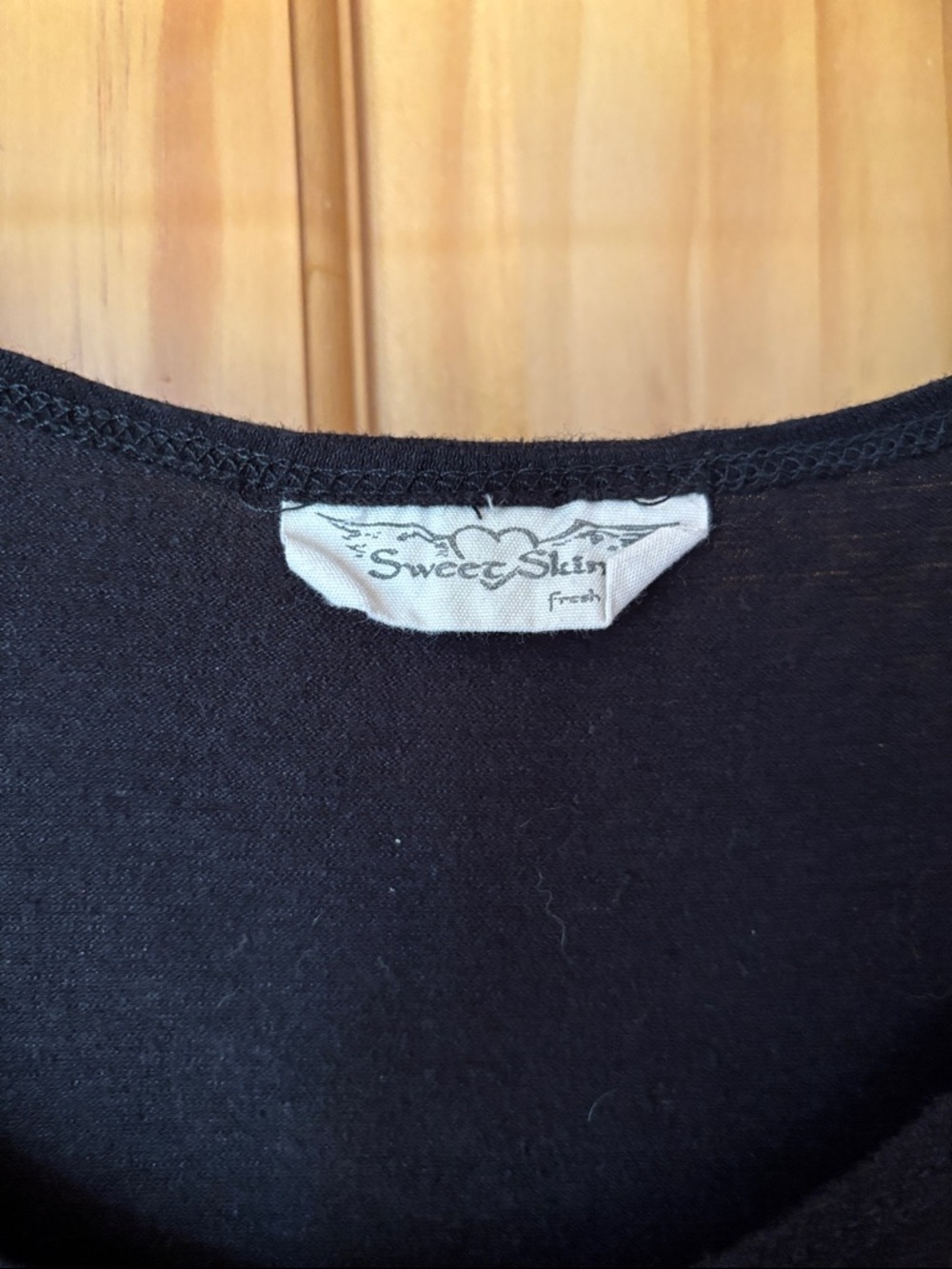Sweet Skins Hemp Everyday Black Scoop Neck Midi Dress Three-Quarter Sleeves - Picture 3 of 4